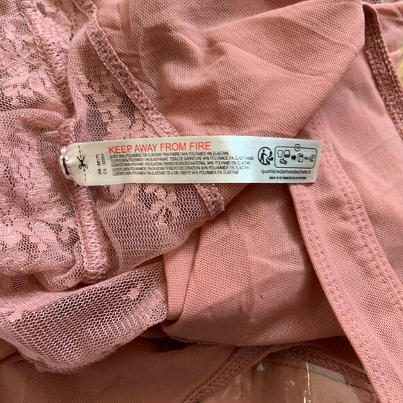 Free People Intimately Sheer Things Lace Trim Mesh Bodysuit Smoke Rose Size XL - Picture 13 of 15